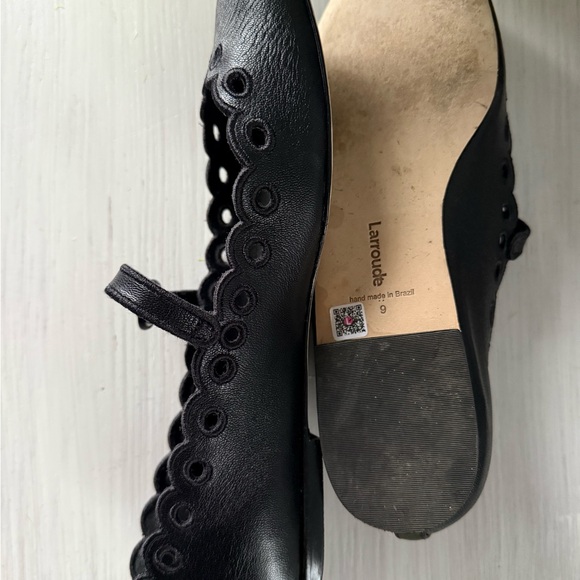 Larroude Blair Broderie Ballet Flat In Black Leather
